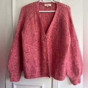 Sezane Pink Fuzzy Wool Cardigan Sweater - Brand New w/out tags - Size S